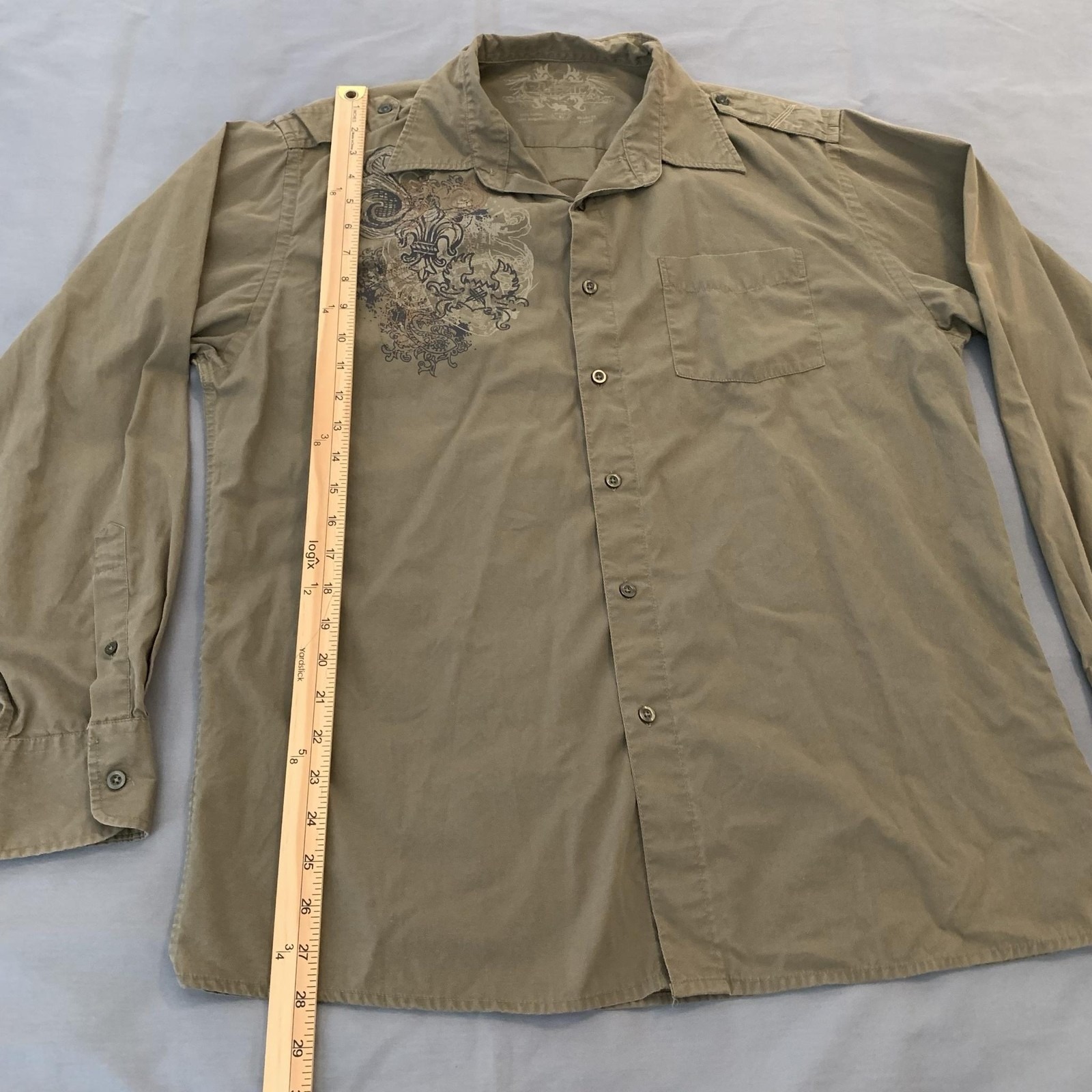 Summit Shirt Mens Large Beige Skull Graphic Long Sleeve Button Front Casual — image 4 of 7
